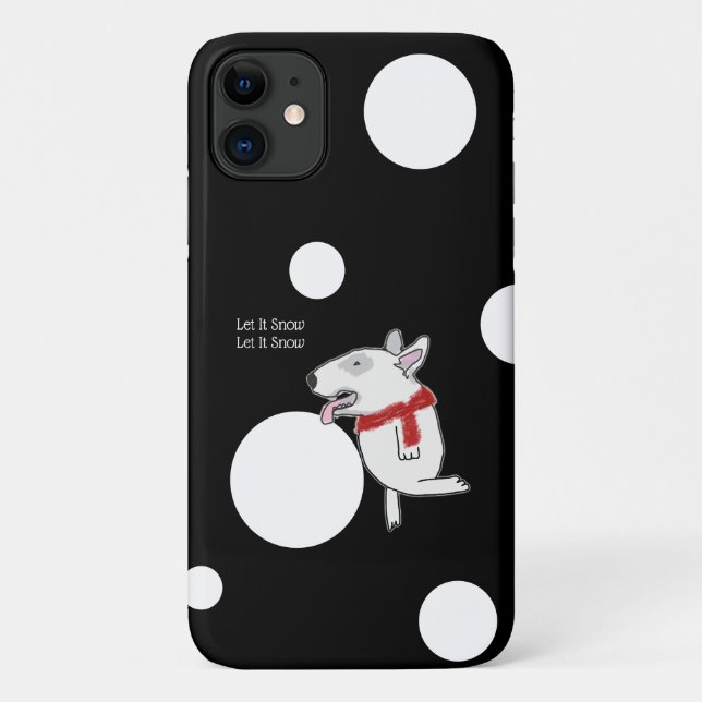 Bull Terrier enjoying a snowball Case-Mate iPhone Case (Back)