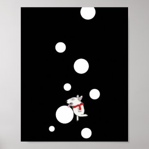 Bull Terrier enjoying a snowball Poster