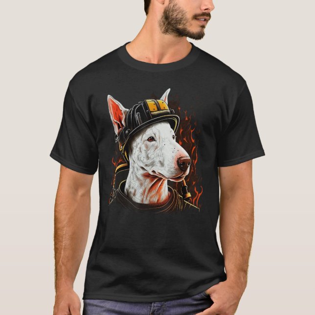 Bull Terrier Fireman on Firefighter Bull Terrier T-Shirt (Front)