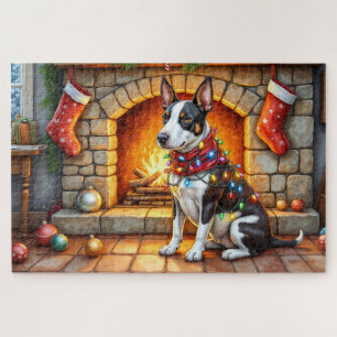 Bull Terrier Fireplace with Christmas Lights Jigsaw Puzzle