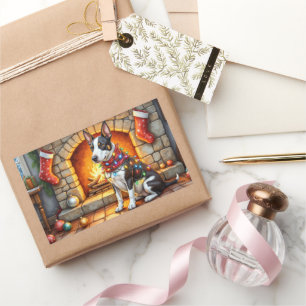 Bull Terrier Fireplace with Christmas Lights Sticker