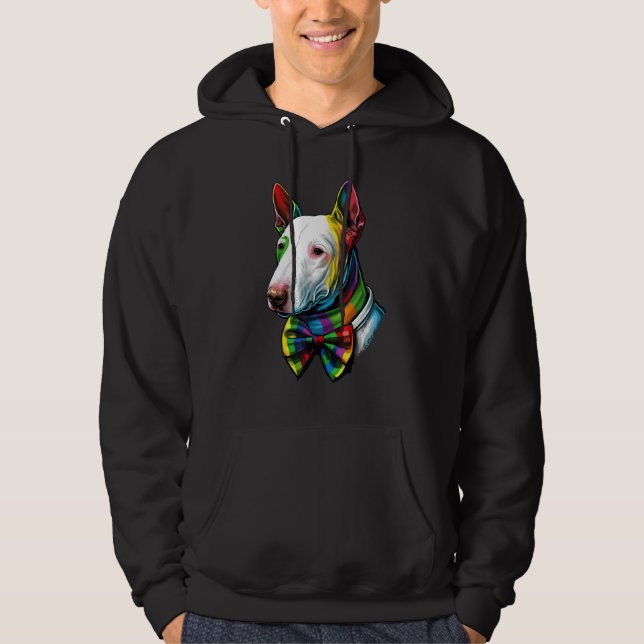 Bull Terrier Gay Pride LGBT Rainbow Flag Bull Terr Hoodie (Front)