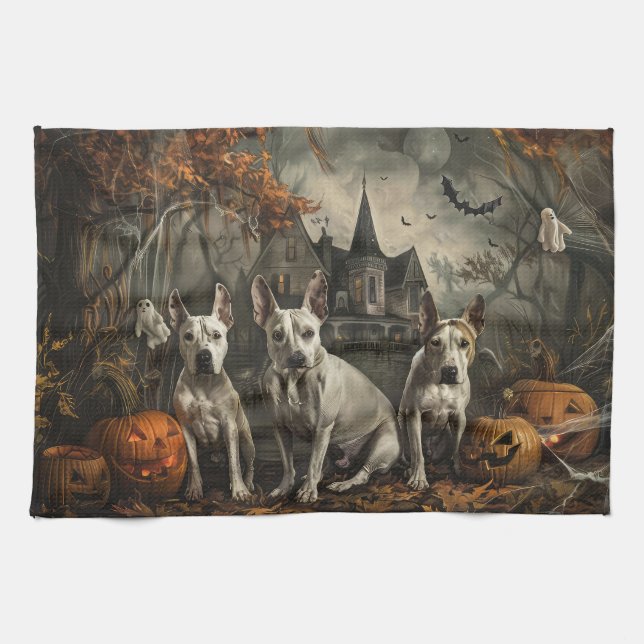 Bull Terrier Halloween Night Doggy Delight  Kitchen Towel (Horizontal)