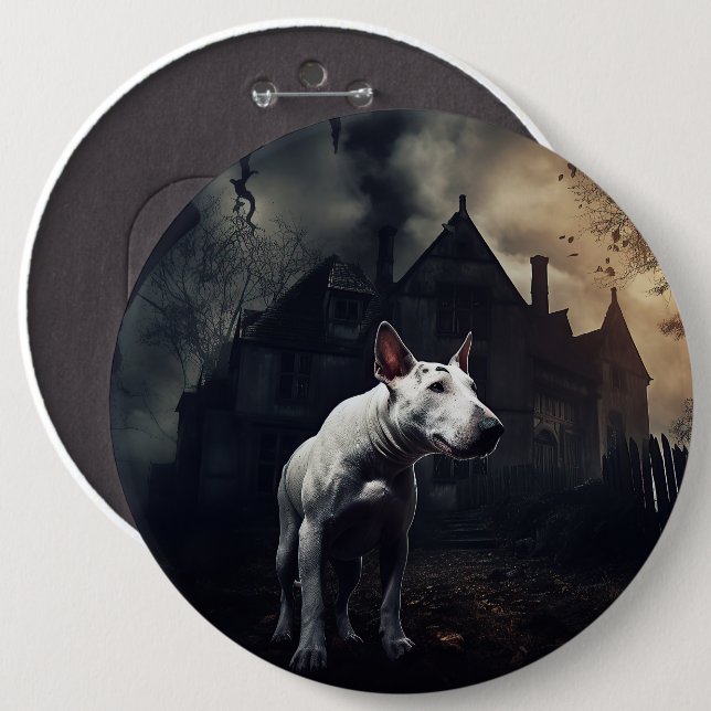 Bull Terrier Halloween Scary 6 Inch Round Button (Front & Back)