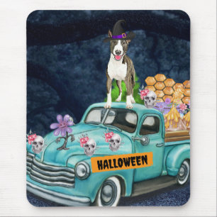 Bull Terrier Halloween Truck Scary Night Mouse Pad