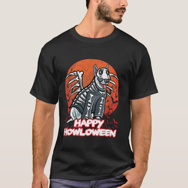 Bull Terrier Happy Halloween Costume Skeleton Long T-Shirt (Front)