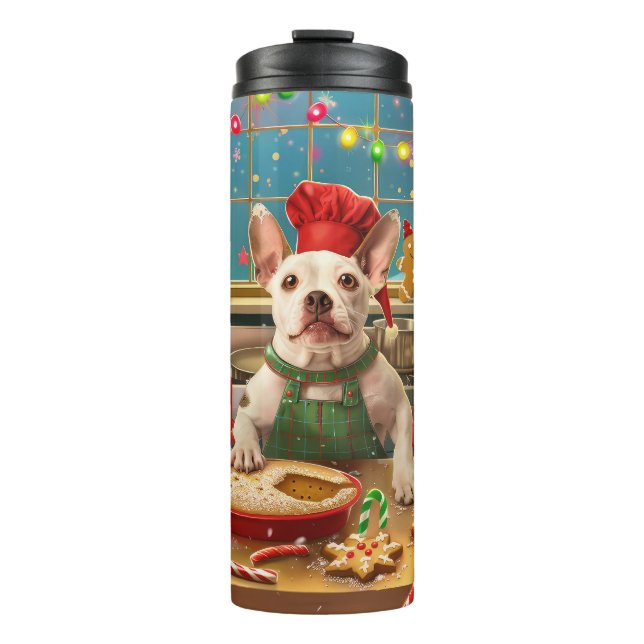 Bull Terrier Holiday Baking: Festive Christmas Thermal Tumbler (Front)