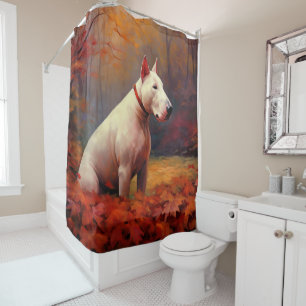 Bull Terrier in Autumn Leaves Fall Inspire 