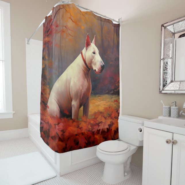 Bull Terrier in Autumn Leaves Fall Inspire  (In Situ)