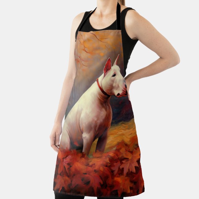 Bull Terrier in Autumn Leaves Fall Inspire  Apron (Insitu)
