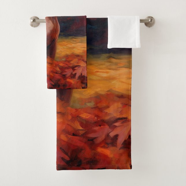Bull Terrier in Autumn Leaves Fall Inspire  Bath Towel Set (Insitu)