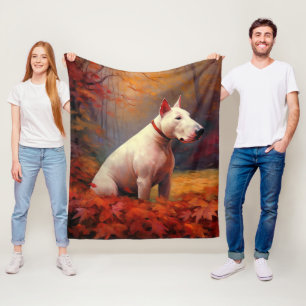 Bull Terrier in Autumn Leaves Fall Inspire  Fleece Blanket