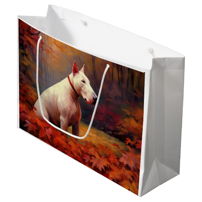 Bull Terrier in Autumn Leaves Fall Inspire  Large Gift Bag (Front Angled)