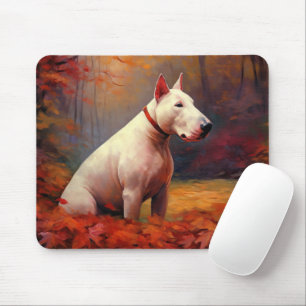 Bull Terrier in Autumn Leaves Fall Inspire Mouse Pad