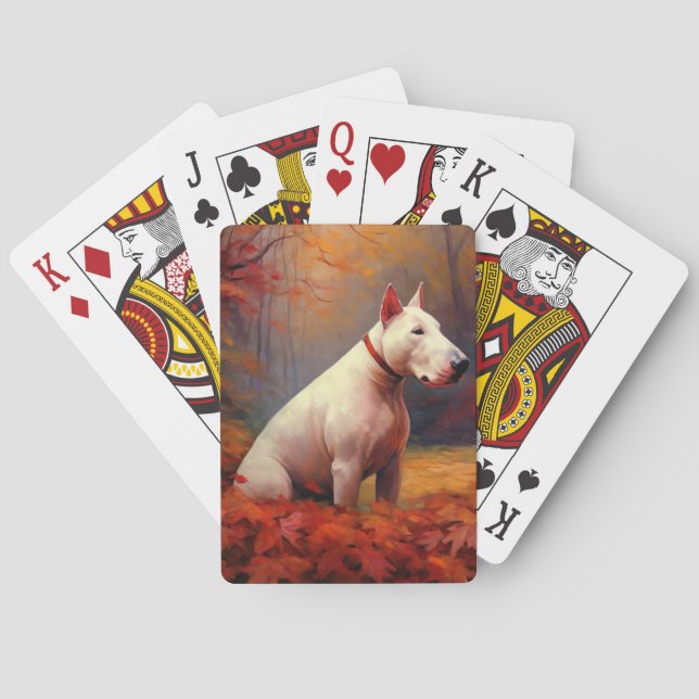 Bull Terrier in Autumn Leaves Fall Inspire  Playing Cards (Back)