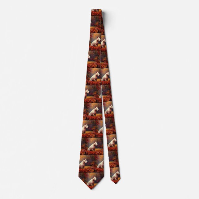 Bull Terrier in Autumn Leaves Fall Inspire  Tie (Front)
