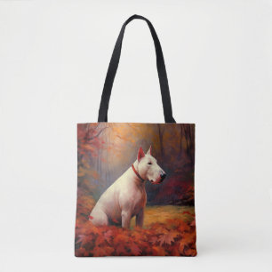 Bull Terrier in Autumn Leaves Fall Inspire Tote Bag