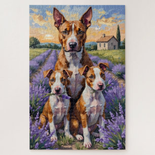 Bull Terrier Lavender Field Art Jigsaw Puzzle
