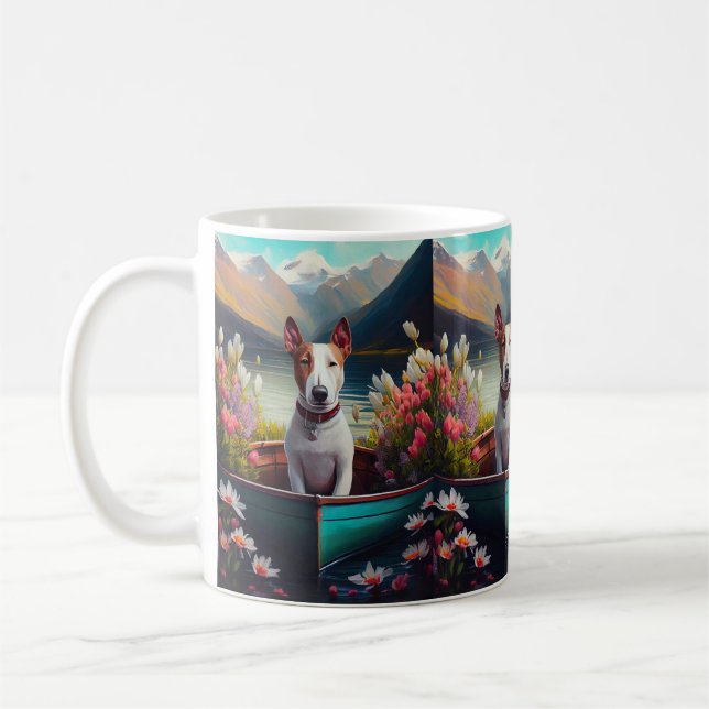 Bull Terrier on a Paddle: A Scenic Adventure Coffee Mug (Left)