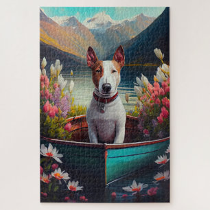 Bull Terrier on a Paddle: A Scenic Adventure Jigsaw Puzzle