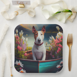 Bull Terrier on a Paddle: A Scenic Adventure Paper Plate