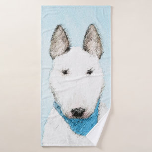 Bull Terrier Painting - Cute Original Dog Art Bath Towel Set