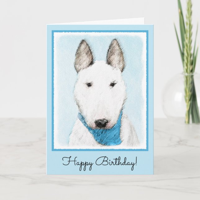 Bull Terrier Painting - Cute Original Dog Art Card (Front)