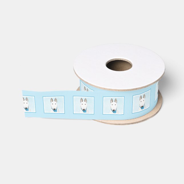 Bull Terrier Painting - Cute Original Dog Art Grosgrain Ribbon (Spool)