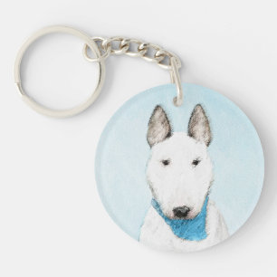 Bull Terrier Painting - Cute Original Dog Art Keychain
