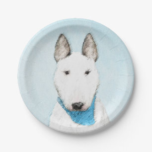 Bull Terrier Painting - Cute Original Dog Art Paper Plate