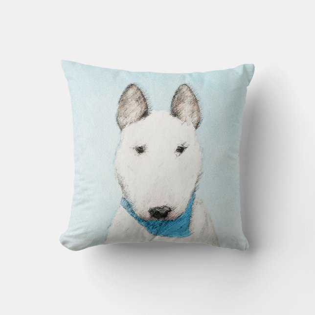 Bull Terrier Painting - Cute Original Dog Art Throw Pillow (Front)