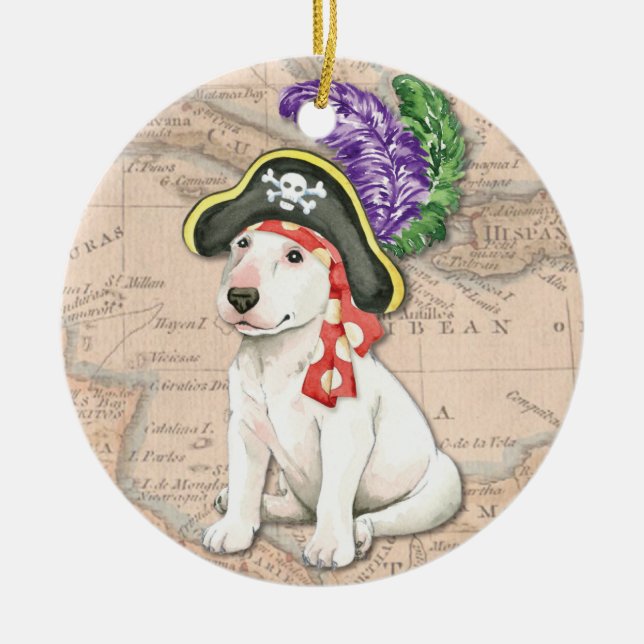 Bull Terrier Pirate Ceramic Ornament (Front)