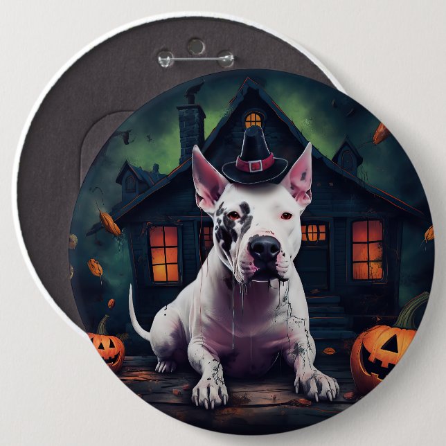 Bull Terrier Pumpkins Halloween Scary 6 Inch Round Button (Front & Back)