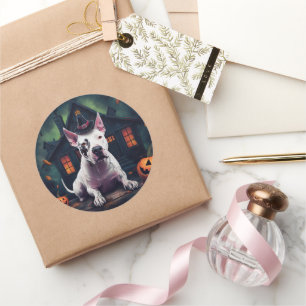 Bull Terrier Pumpkins Halloween Scary Classic Round Sticker
