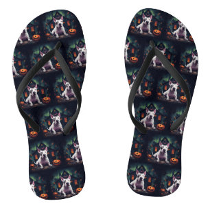 Bull Terrier Pumpkins Halloween Scary Flip Flops