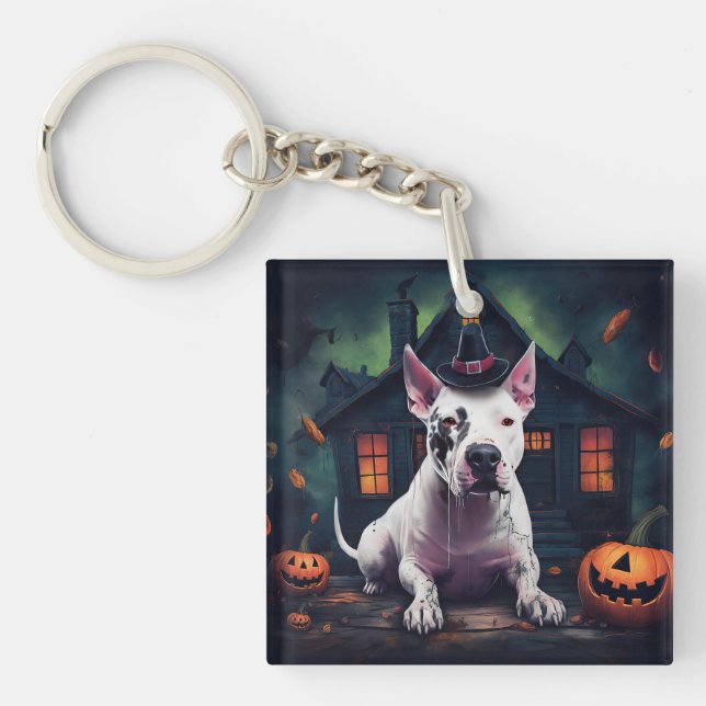 Bull Terrier Pumpkins Halloween Scary Keychain (Front)