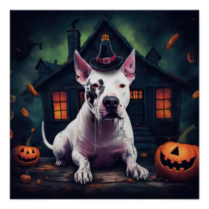 Bull Terrier Pumpkins Halloween Scary Poster