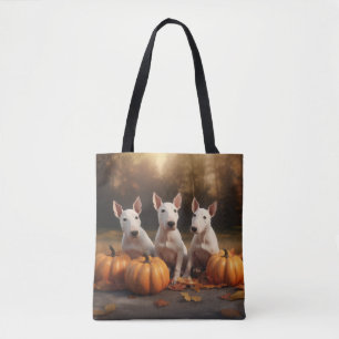 Bull Terrier Puppy Autumn Delight Pumpkin Tote Bag