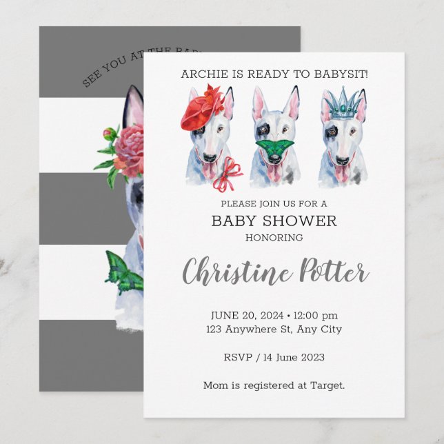 Bull Terrier Puppy Theme Baby Shower Invitation (Front/Back)
