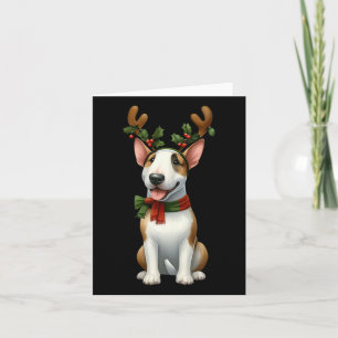 Bull Terrier Reindeer Santa Hat Xmas Lights Christ Card