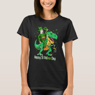 Bull Terrier Riding Dinosaur Patricks Day Shamrock T-Shirt