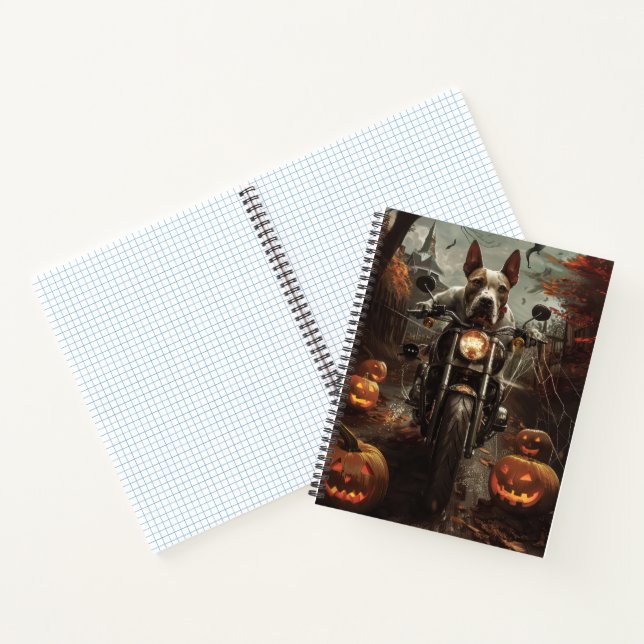 Bull Terrier Riding Motorcycle Halloween Scary Notebook (Inside)
