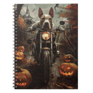 Bull Terrier Riding Motorcycle Halloween Scary Notebook