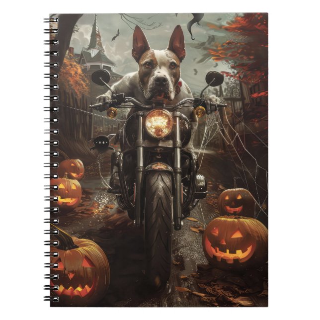 Bull Terrier Riding Motorcycle Halloween Scary Notebook (Front)