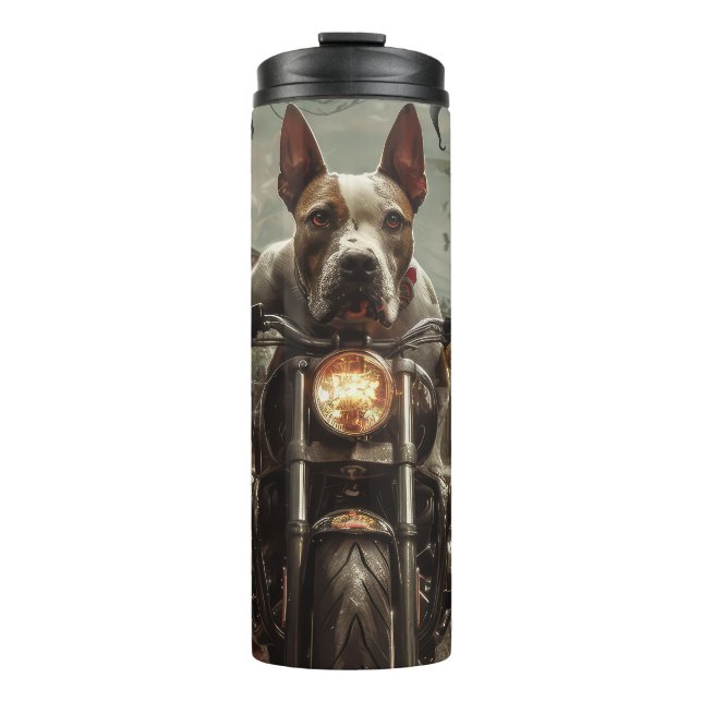 Bull Terrier Riding Motorcycle Halloween Scary Thermal Tumbler (Front)