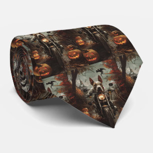 Bull Terrier Riding Motorcycle Halloween Scary Tie