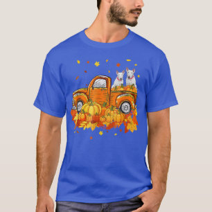 Bull Terrier Riding Truck Pumpkin Autumn Leaves Fa T-Shirt