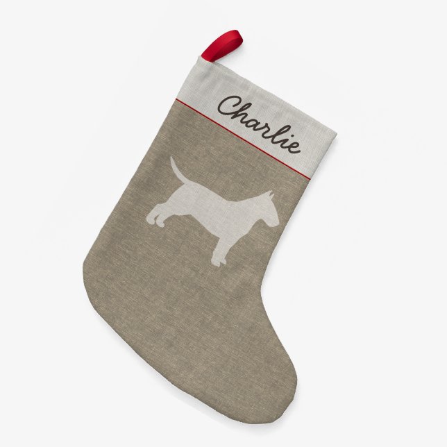 Bull Terrier Silhouette Cute Dog Lover's Holiday Small Christmas Stocking (Front (Hanging))