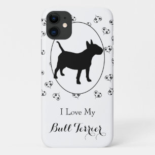 Bull Terrier Silhouette Hearts and Paw Prints iPhone 11 Case