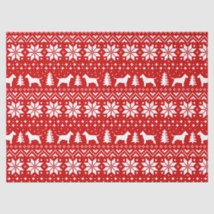 Bull Terrier Silhouettes Christmas Pattern Red Tissue Paper